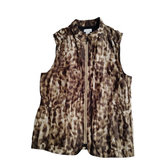 Chico's Jackets & Blazers - Chicos Womens Brown Animal Print Metallic Silk Blend Zip Front Vest Size‎ 0 S